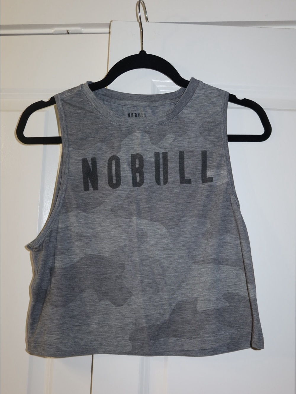 NOBULL Grey Camo Crop Tank with Chest Logo